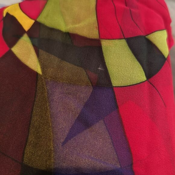 Hand painted red silk chiffon abstract modernist scarf 12” x 68” - Picture 6 of 7